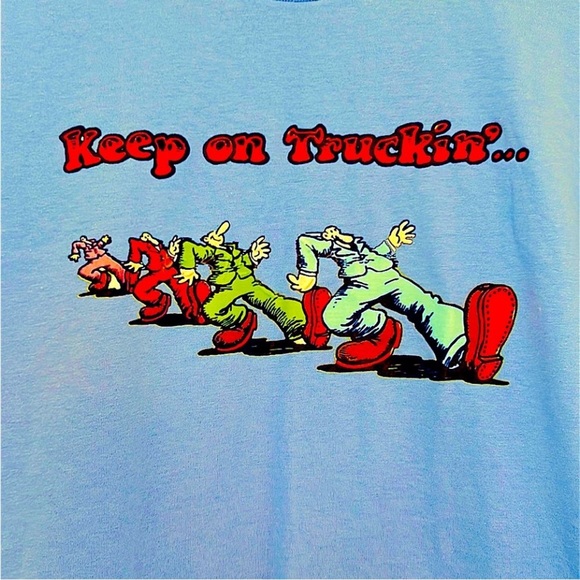 Keep on Truckin Robert Crump Bright Blue Short Sleeve T Shirt Unisex Size Small - Picture 1 of 6